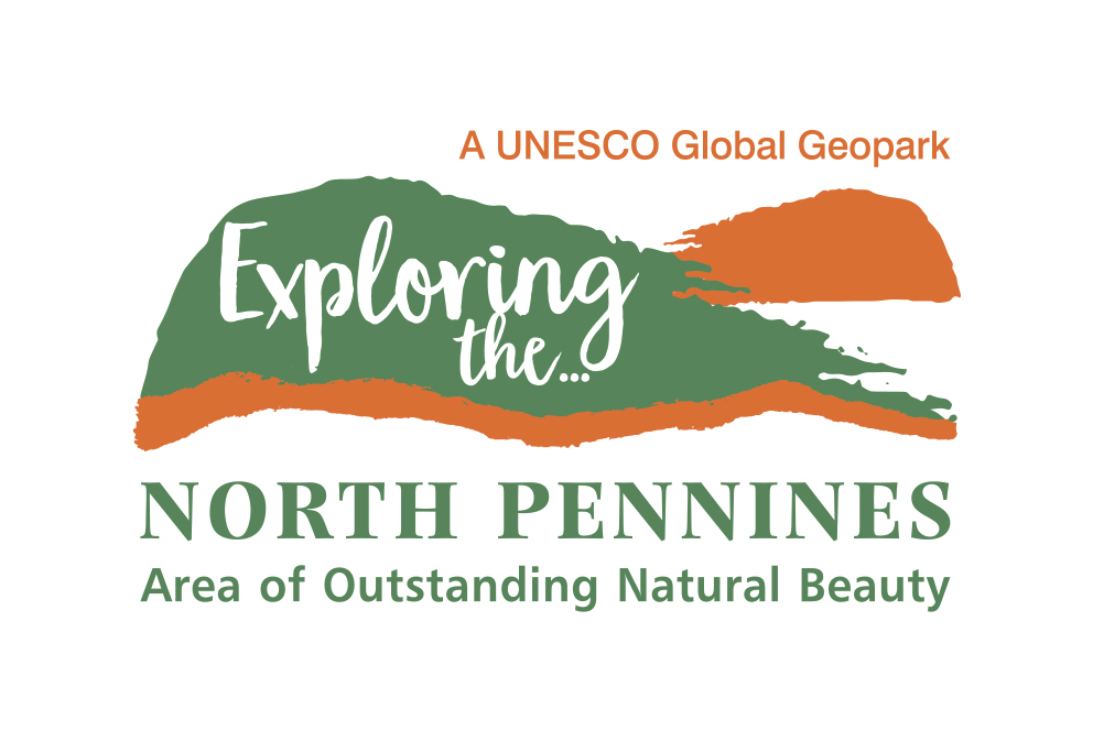 An image of a logo showing the North Pennines AONB and Geopark place branding