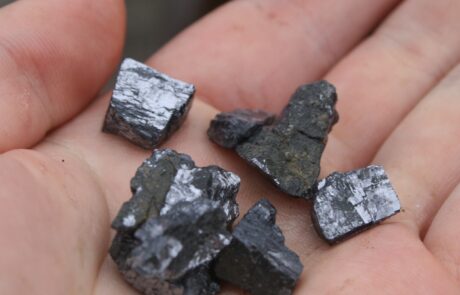 Small pieces of shiny grey mineral