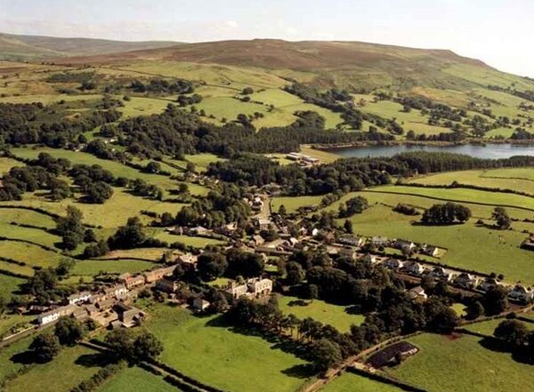 Aerial photo of Castle Carrock village and reservoir