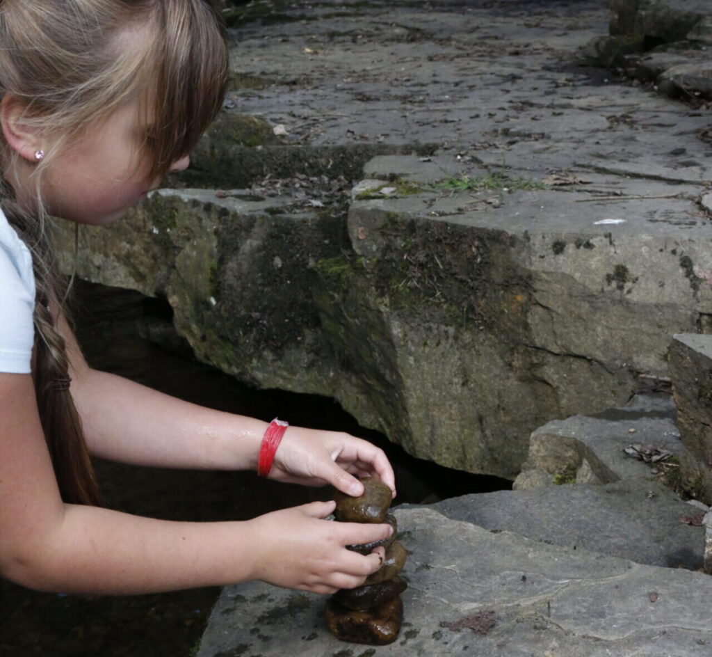 Child investigating rocks