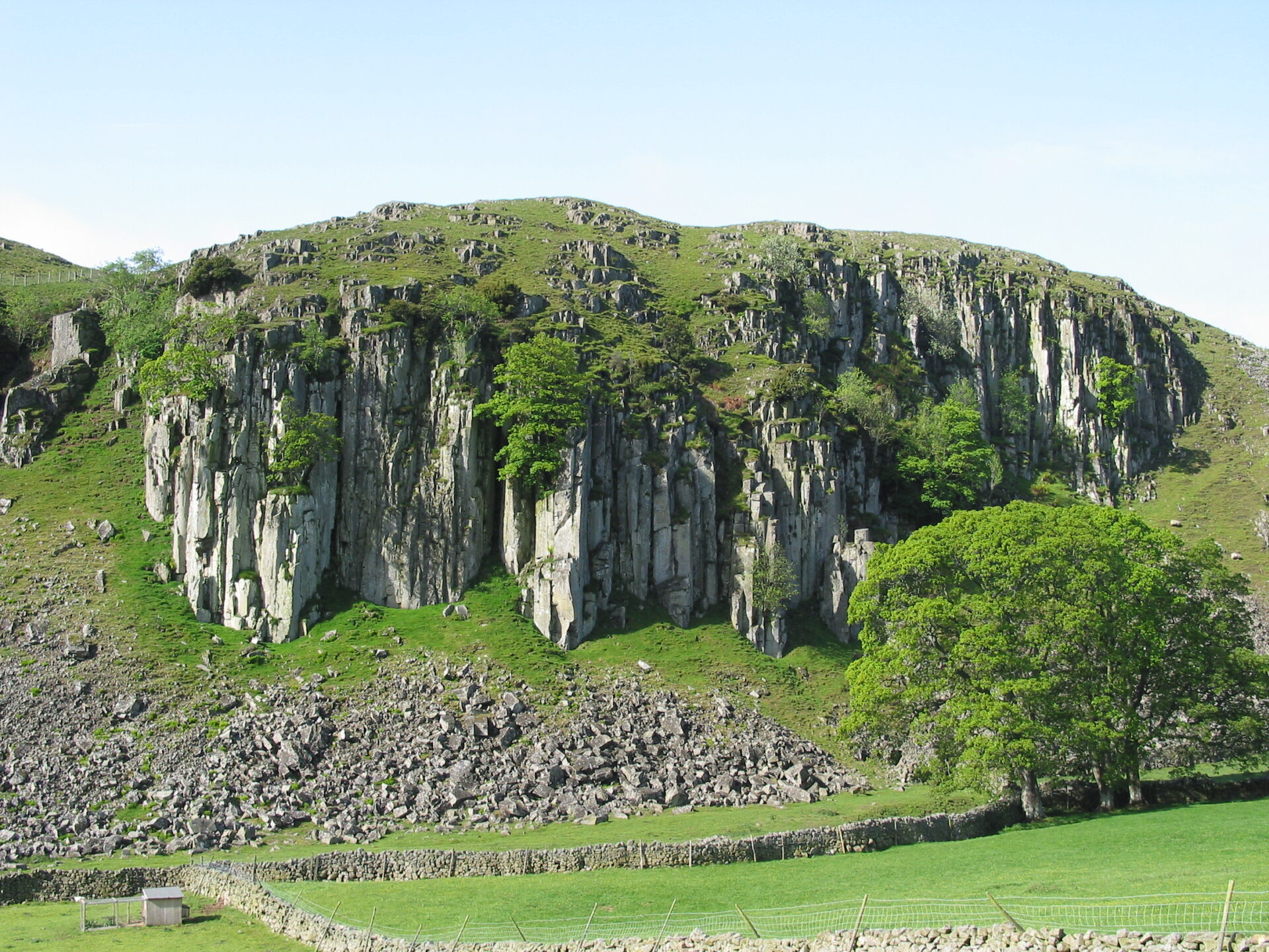 An image of the dolerite cliffs forming Holwick Scar