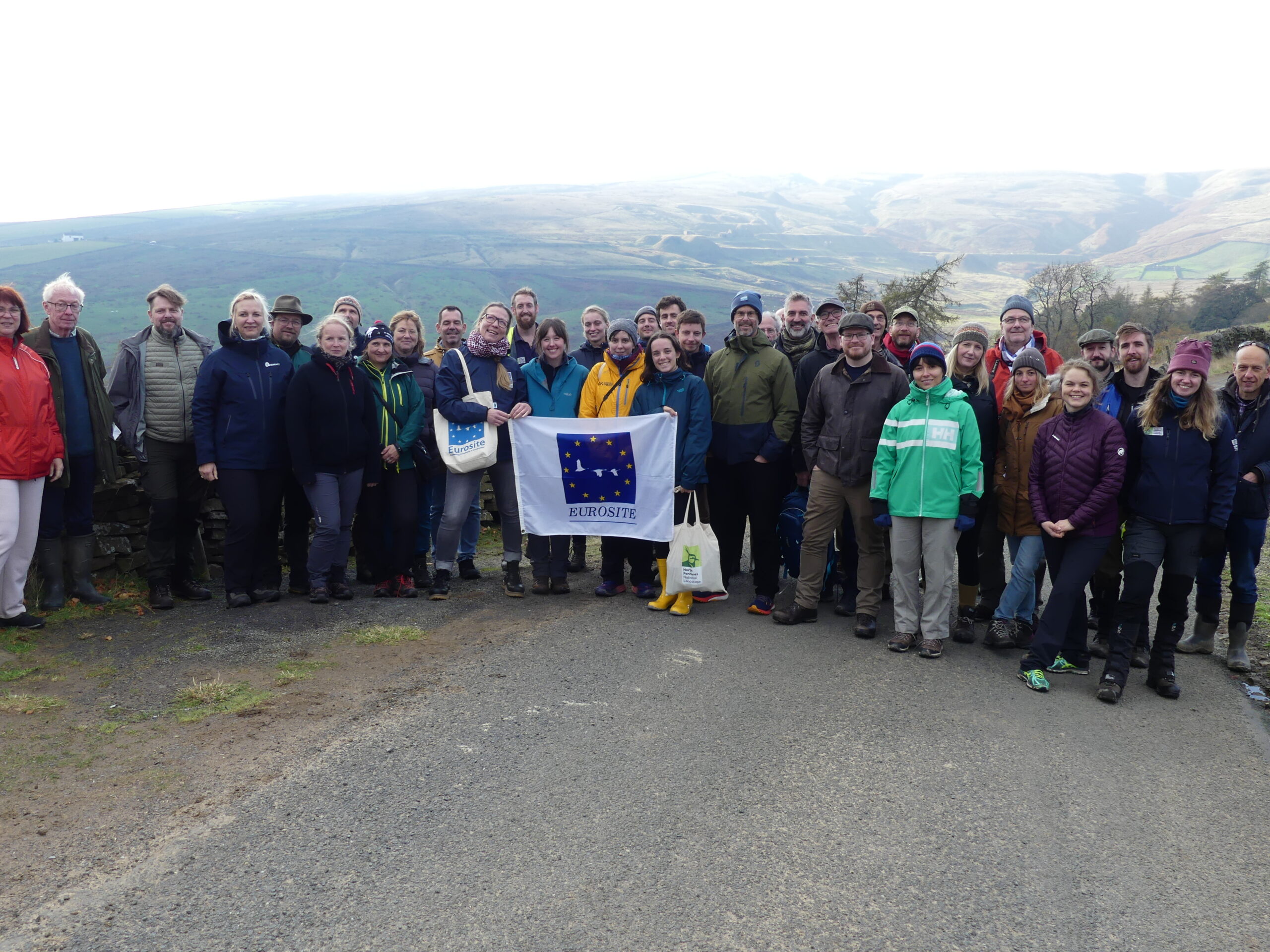 Group photo of Eurosite members and North Pennines National Landscape staff on Eurosite North Pennines peatlands field trip.
