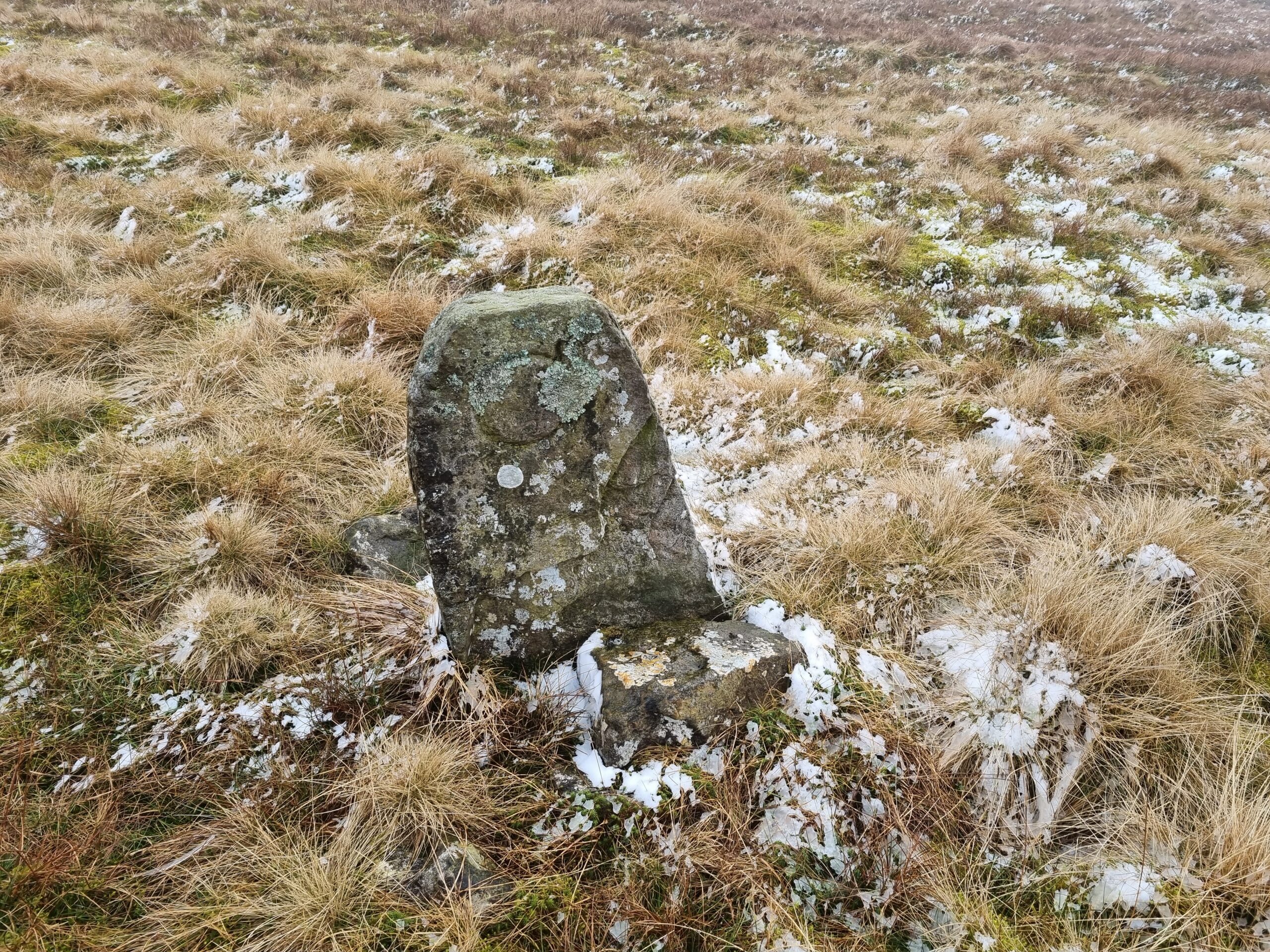 Boundary stone on peatland in Cumbria Boundary stone in Cumbria