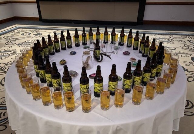 Allendale Brewery adder pilsner bottles on display at European Conservation Finance Boot Camp