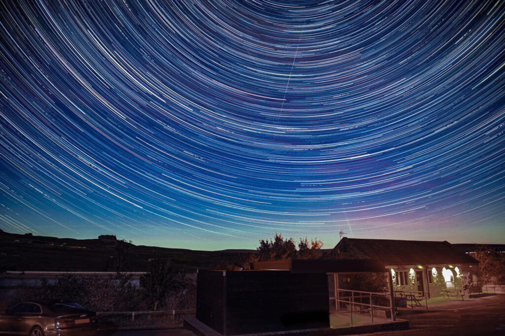 Astronomy and stargazing (c) Grassholme Observatory Star trails on blue night sky