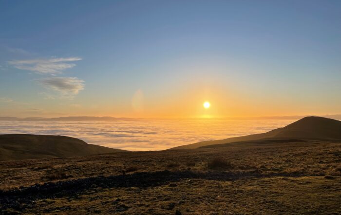 Stunning view of sunset from Murton Fell North Pennines peatland restoration site.