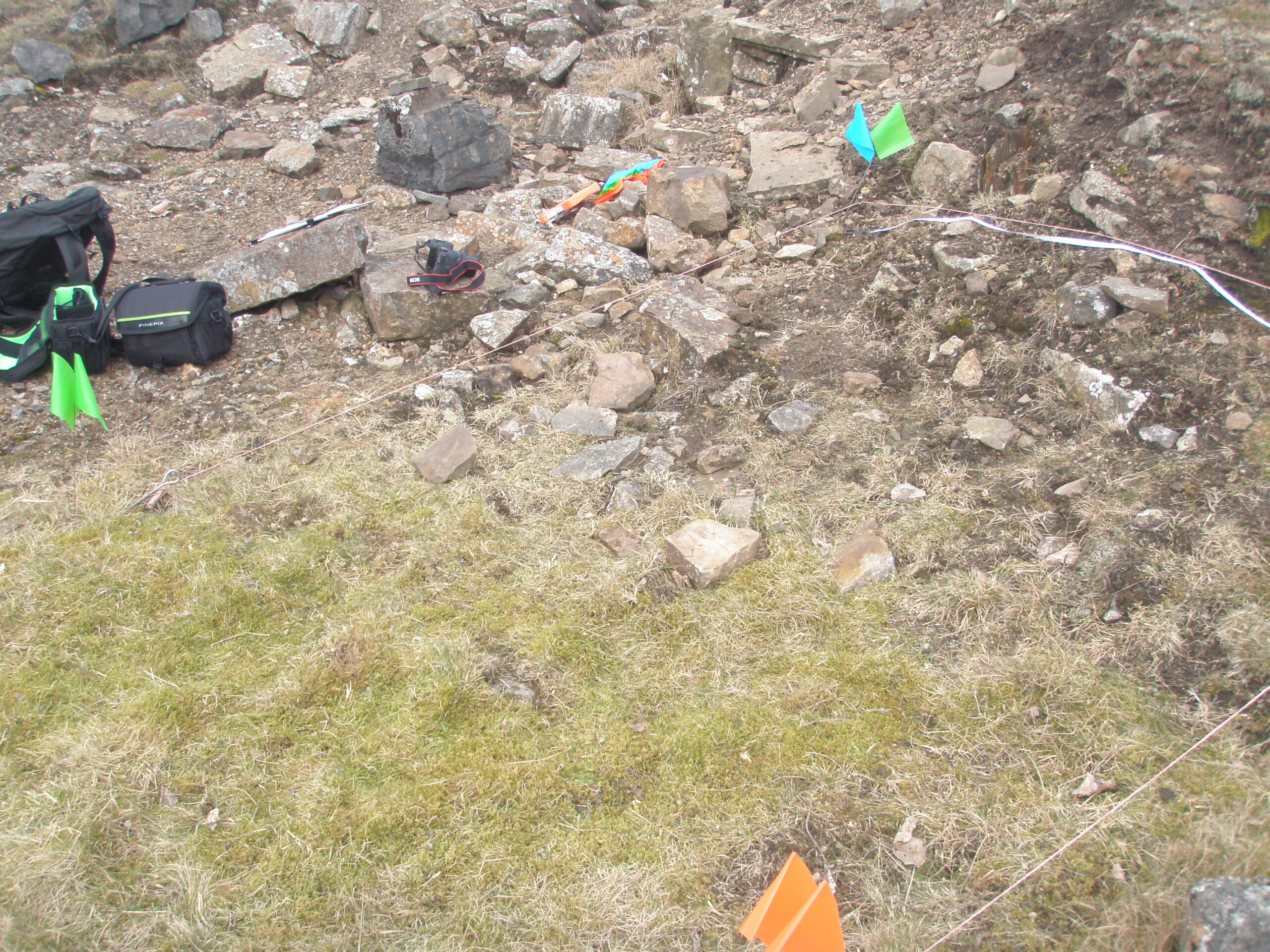 2m squared string line with rocks in background and grass in foreground